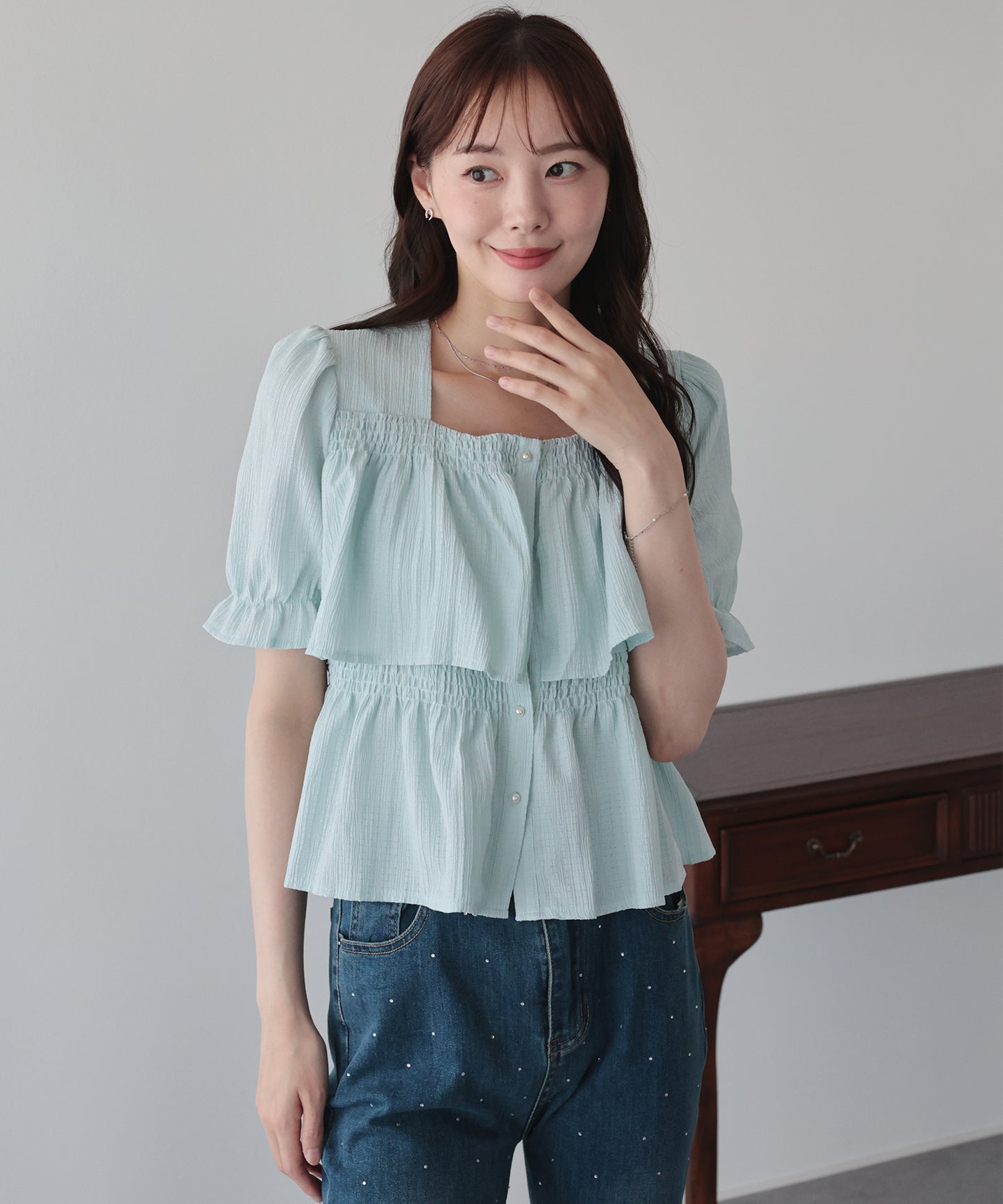 【早割5％OFF】バックリボンスクエアティアードブラウス【メール便】