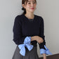 【早割5％OFF】リボン袖ドッキングケーブルニット