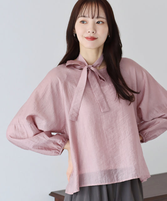 【SALE】リボン付きシアーブラウス