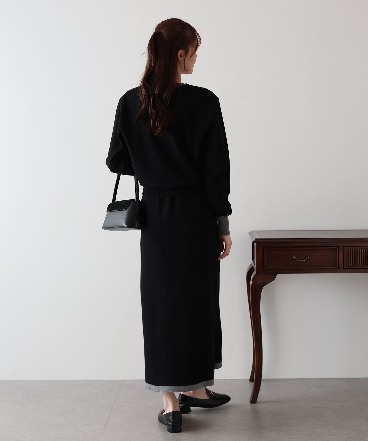 【TIME SALE】配色Vネックニット＆スカート セットアップ