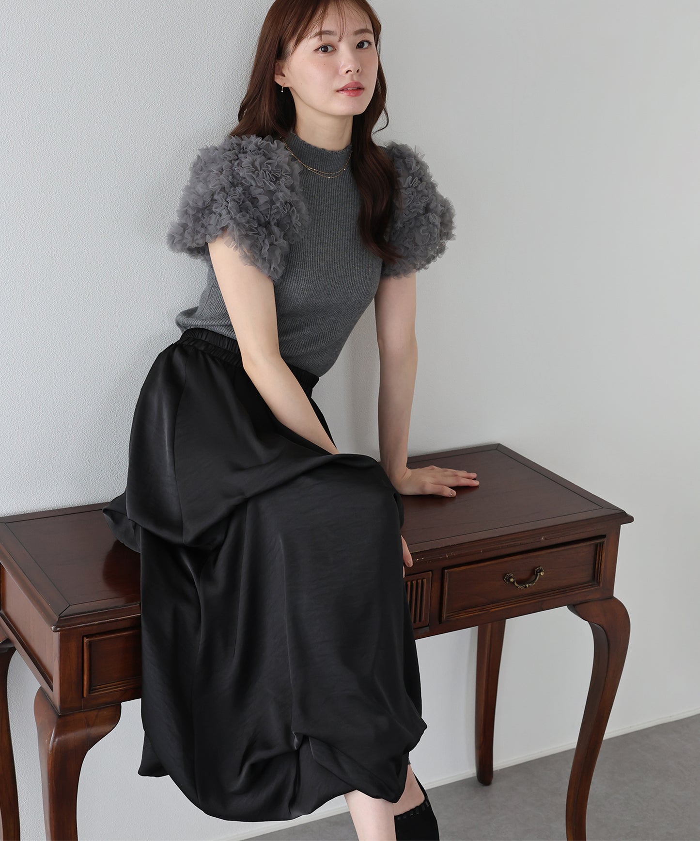 【早割5％OFF】サテンタックバルーンスカート