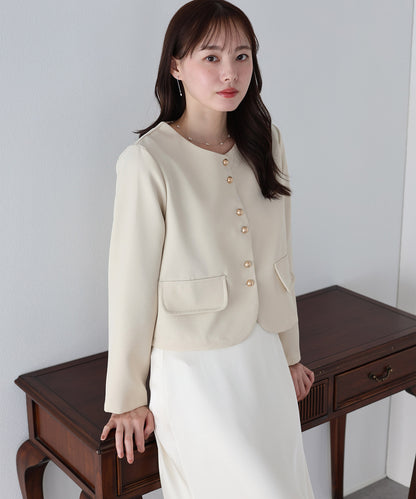 【早割5％OFF】ゴールドボタンノーカラージャケット