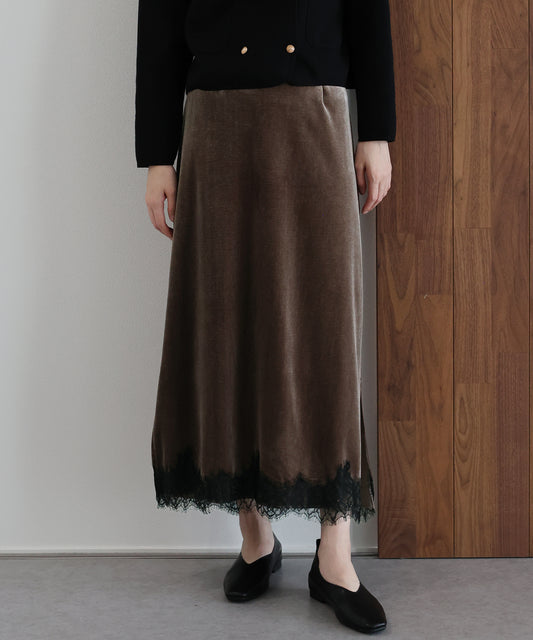 【早割5％OFF】《2サイズ展開》ヘムレースベロアスカート