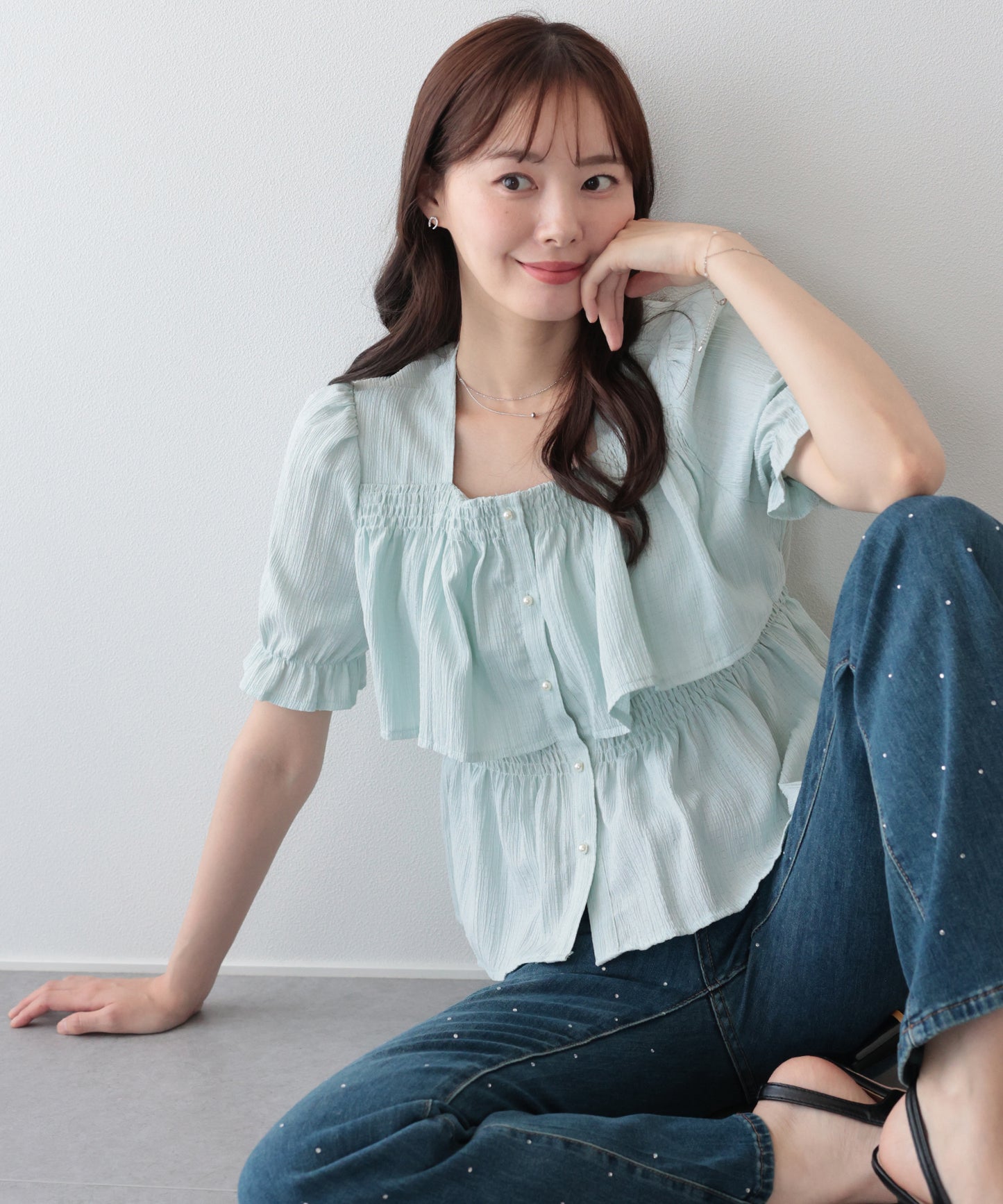 【早割5％OFF】バックリボンスクエアティアードブラウス【メール便】