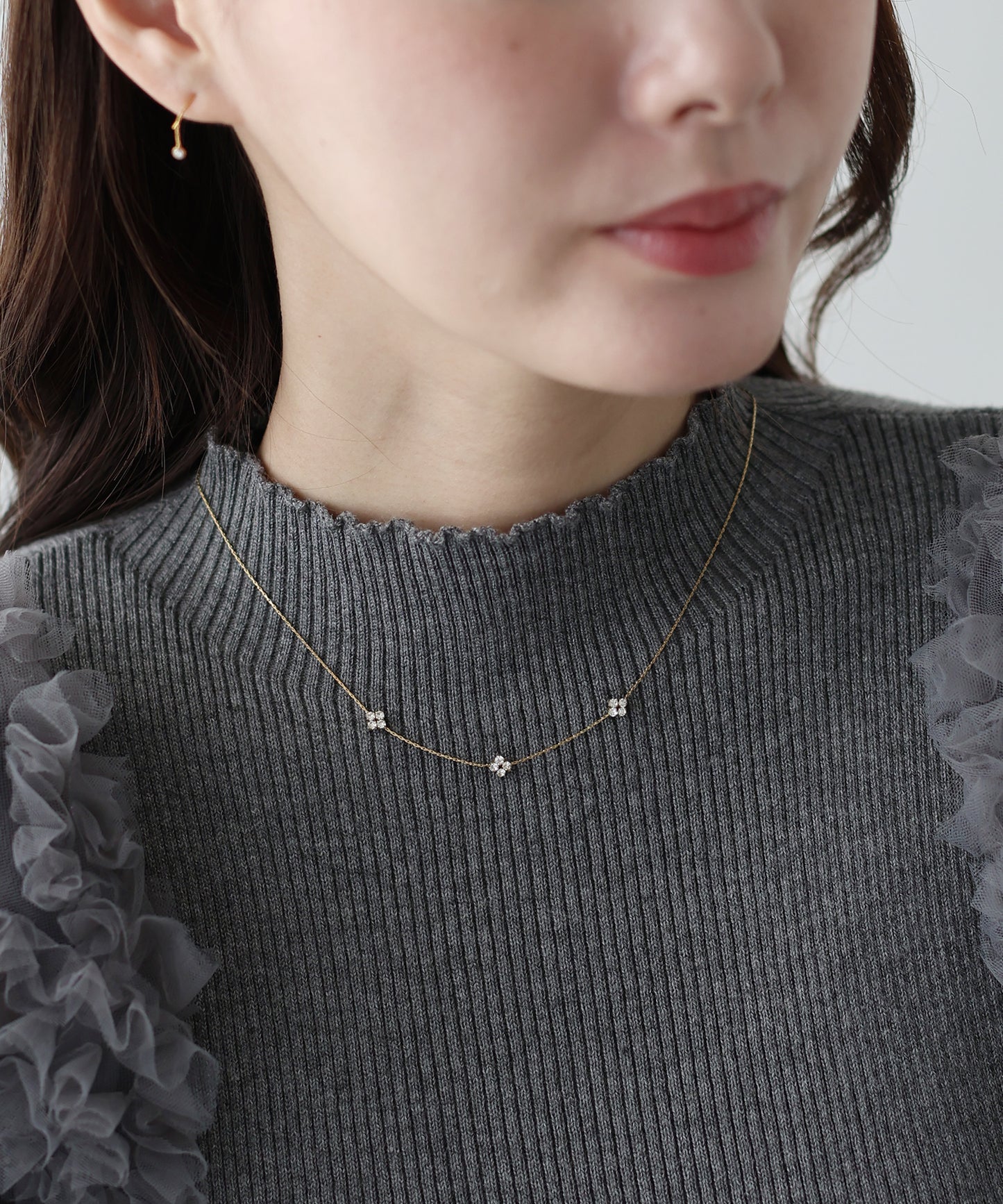 【早割5％OFF】トリプルビジューネックレス / サージカルステンレス【メール便】