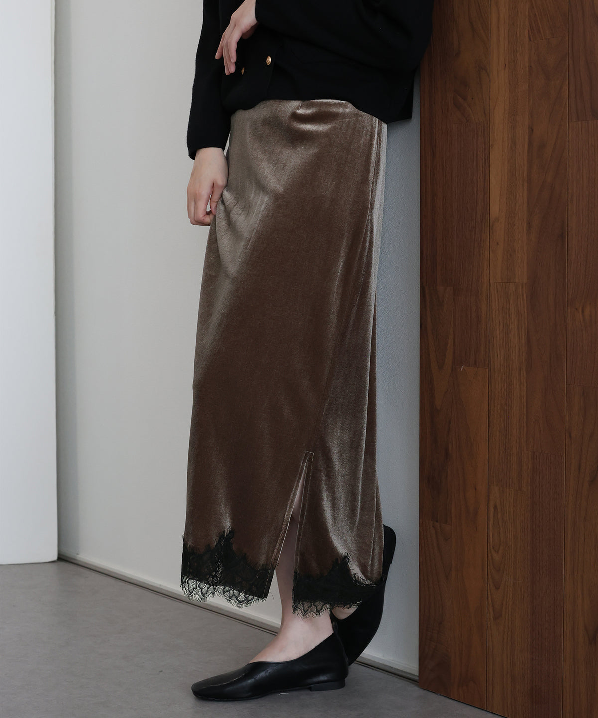 【早割5％OFF】《2サイズ展開》ヘムレースベロアスカート