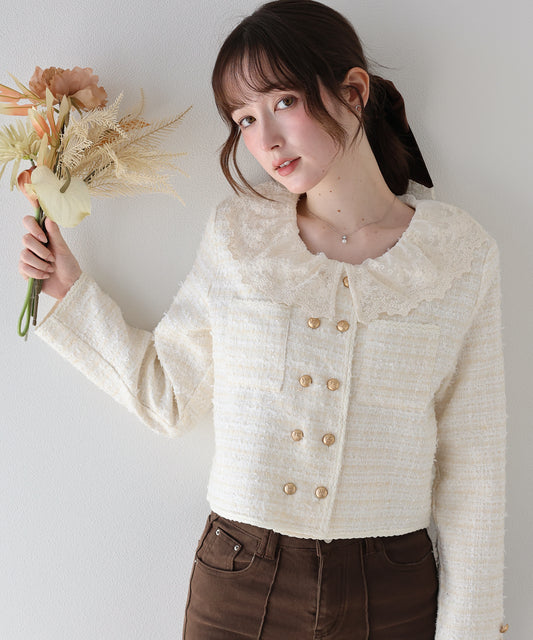 【早割5％OFF】レース襟ツイードジャケット