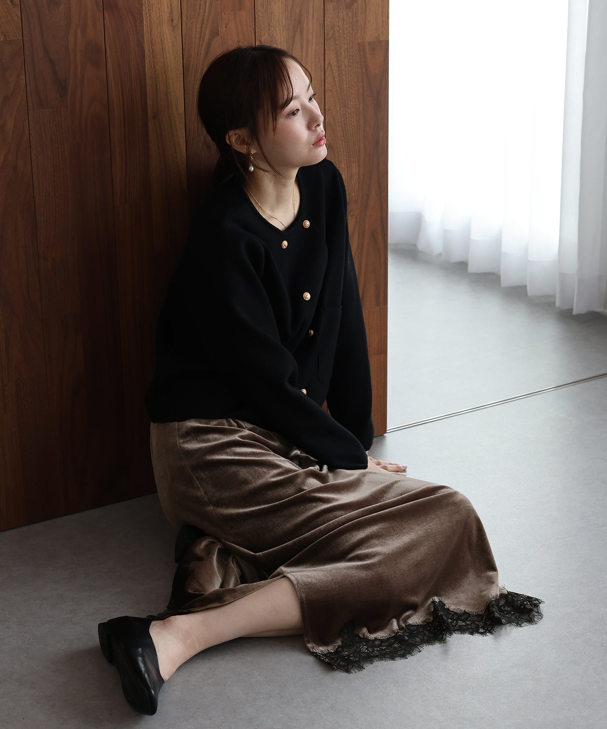 【早割5％OFF】《2サイズ展開》ヘムレースベロアスカート