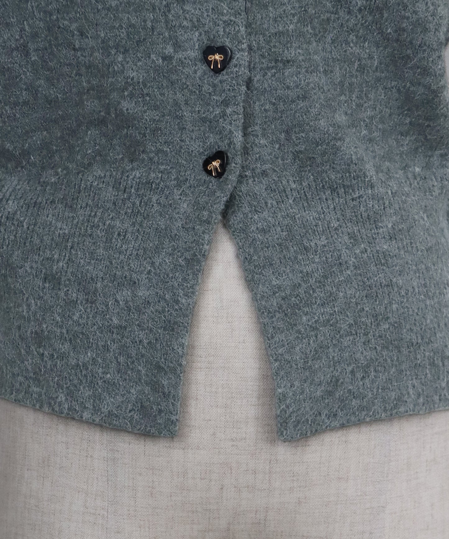 リボンハートボタンニット