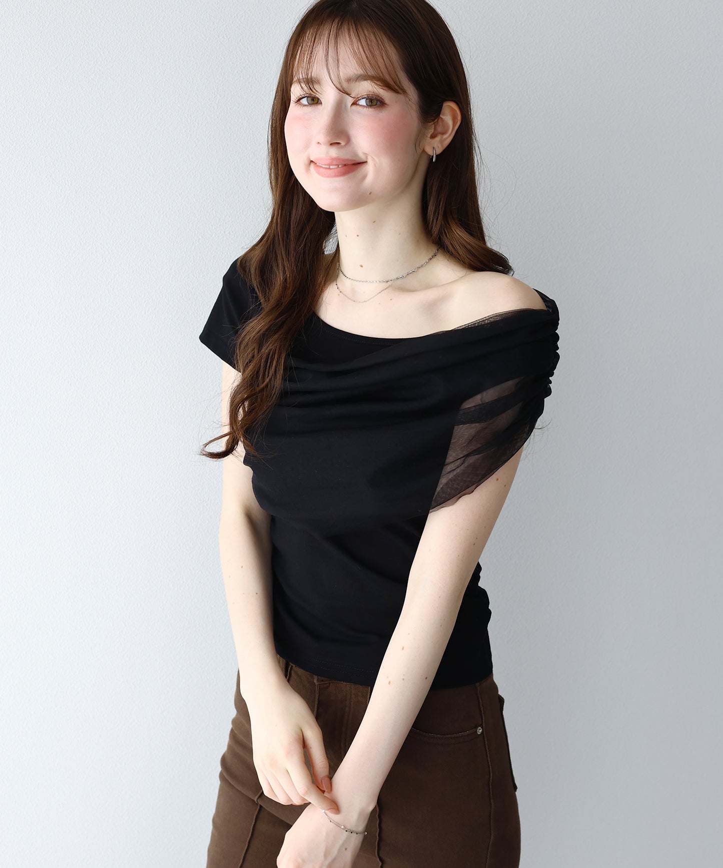 チュールオフショルTシャツ【メール便】