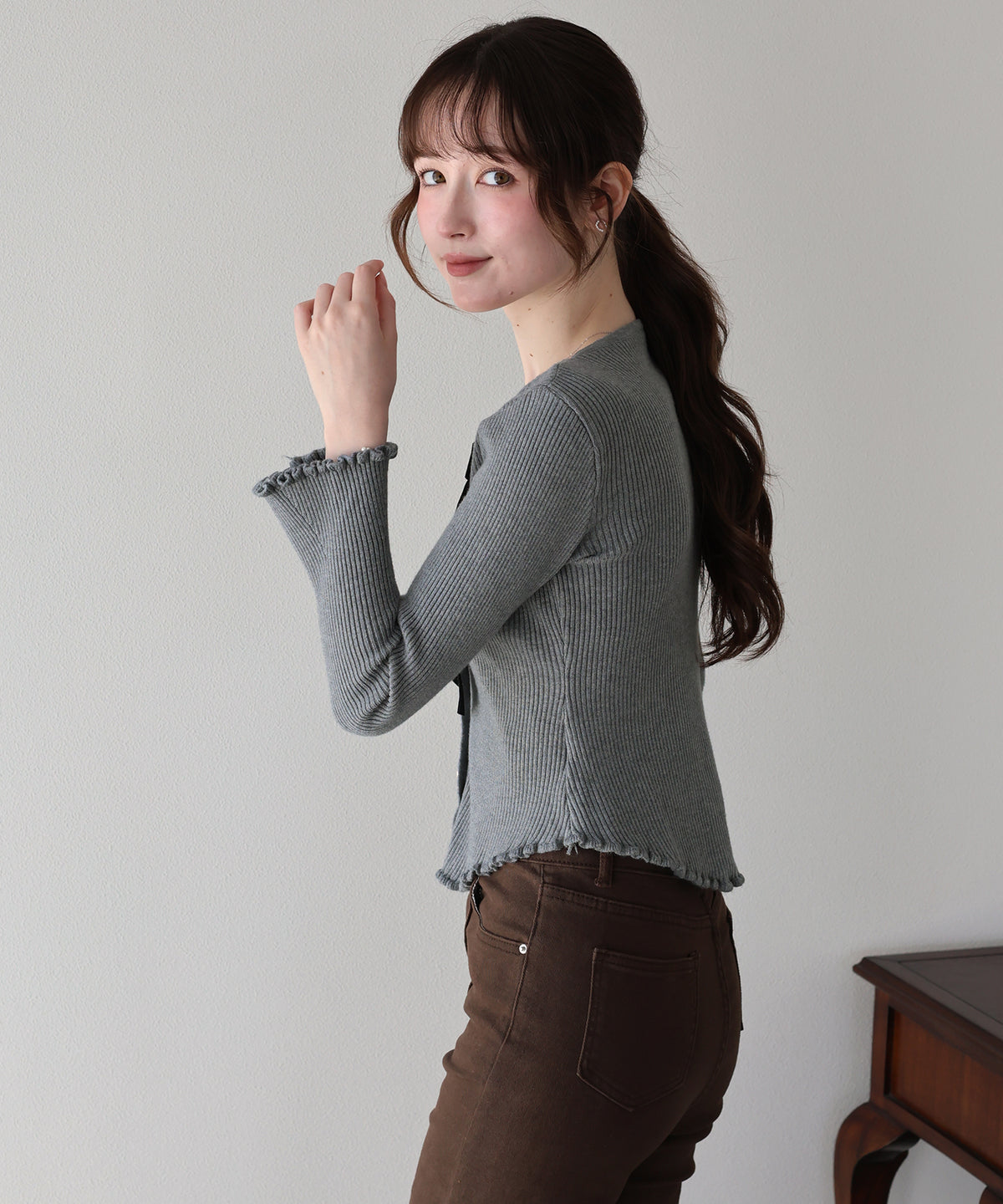 【早割5％OFF】ベロアリボンハートボタンカーディガン