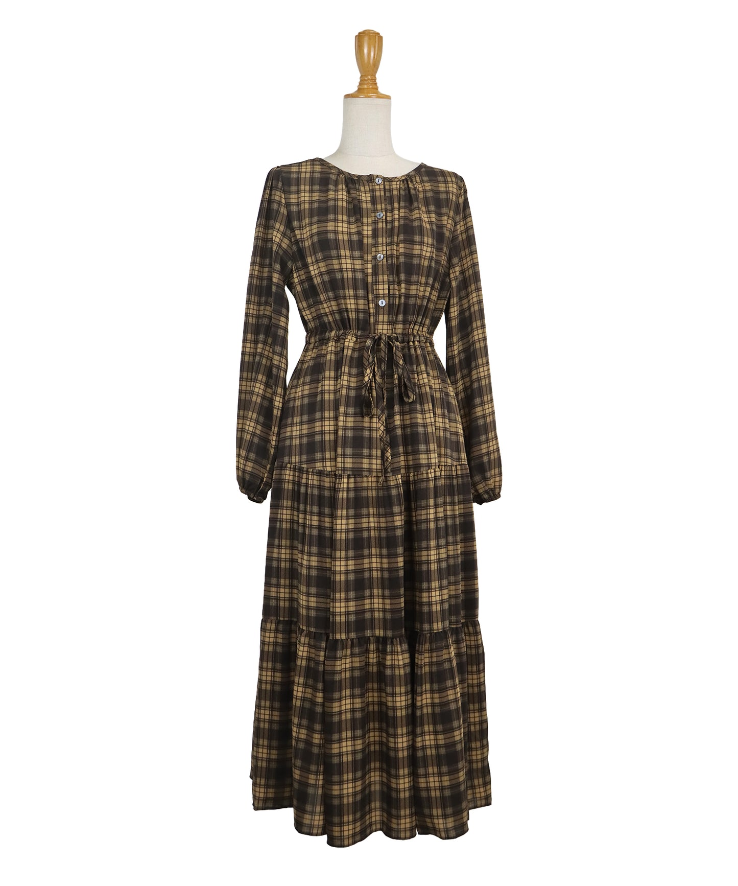 【TIME SALE】チェック長袖ワンピース