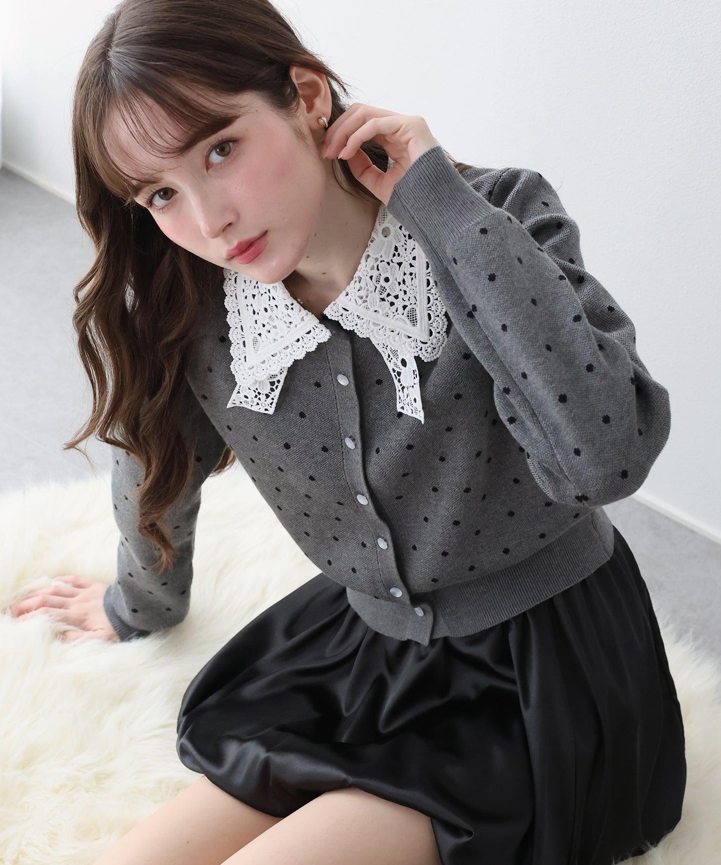 【早割5％OFF】レースリボンカラーカーディガン