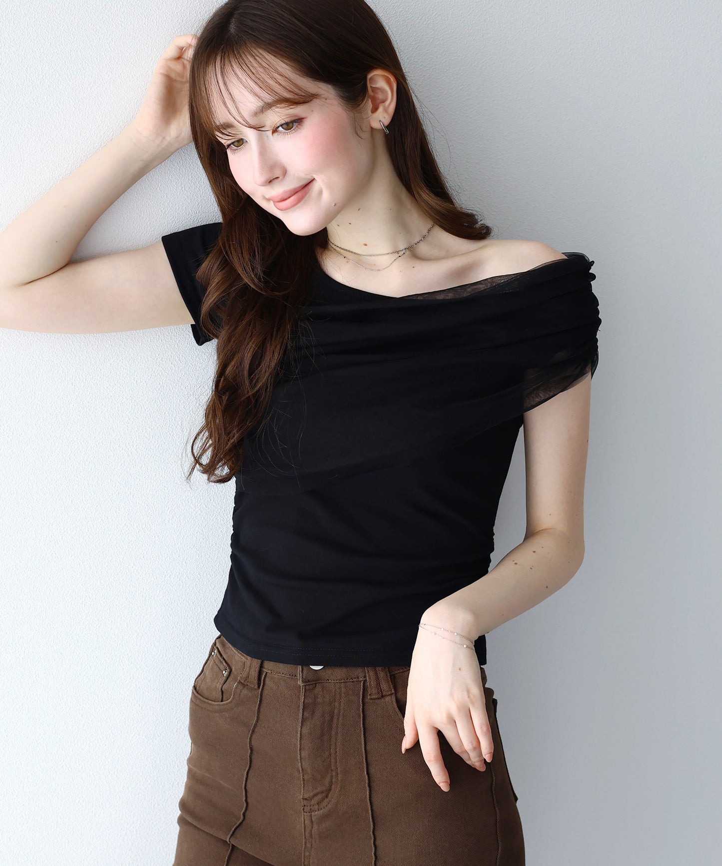 チュールオフショルTシャツ【メール便】