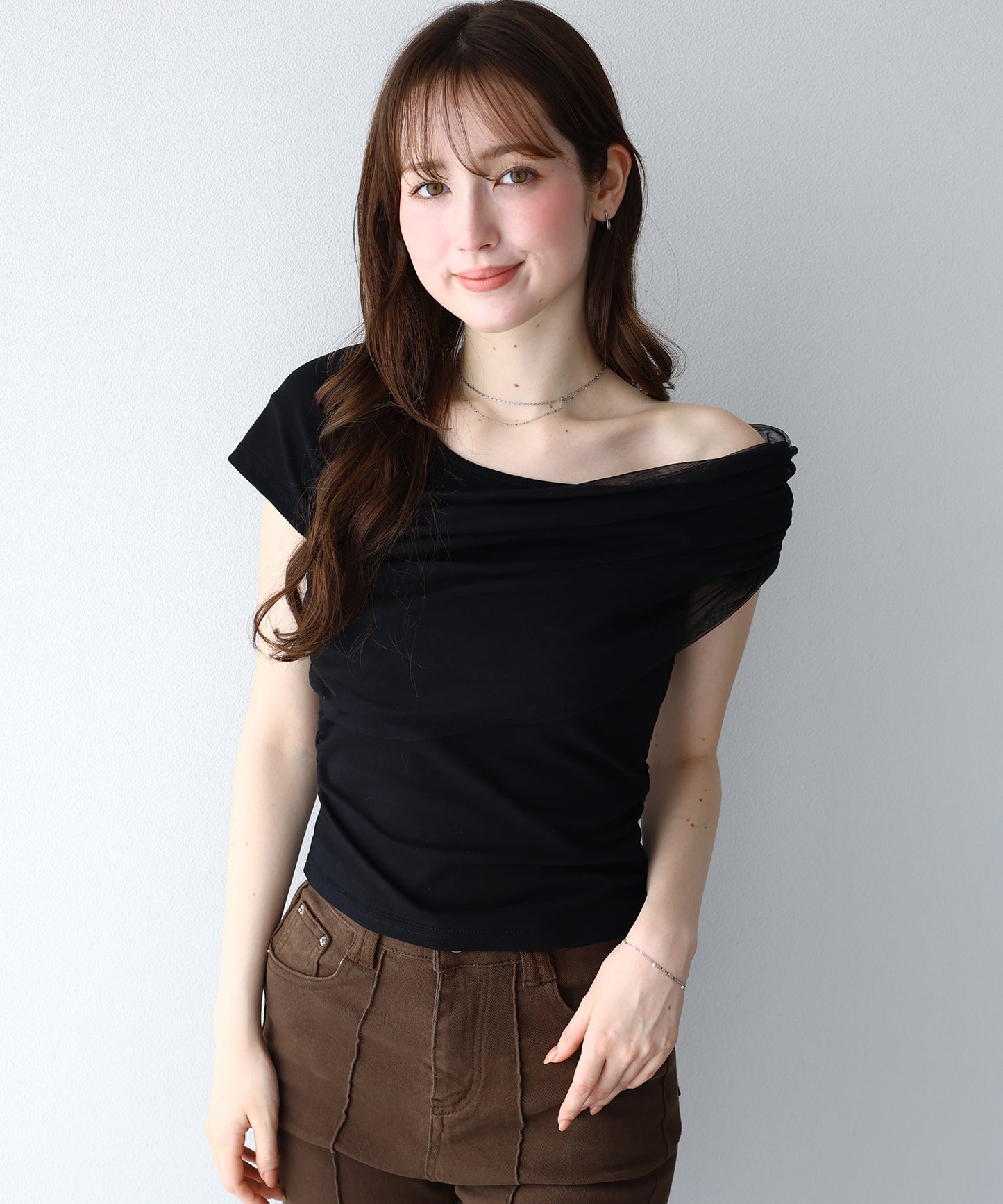 チュールオフショルTシャツ【メール便】