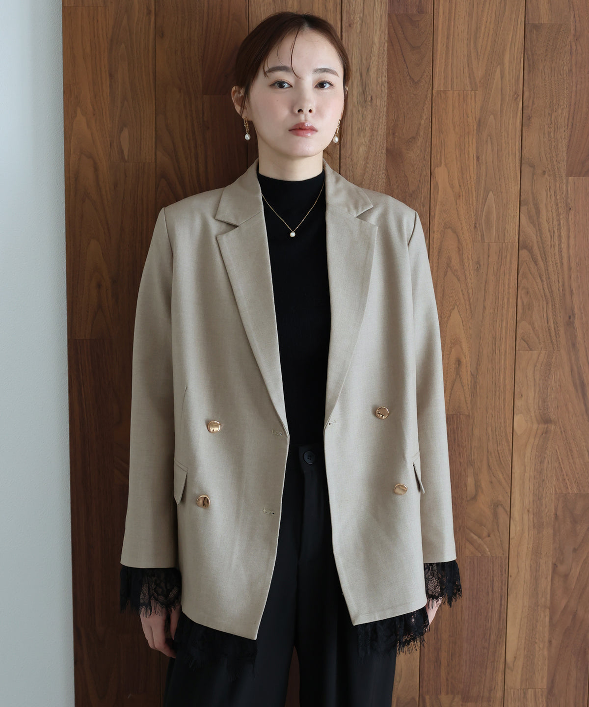 【早割5％OFF】《2サイズ展開》レースドッキングテーラードジャケット