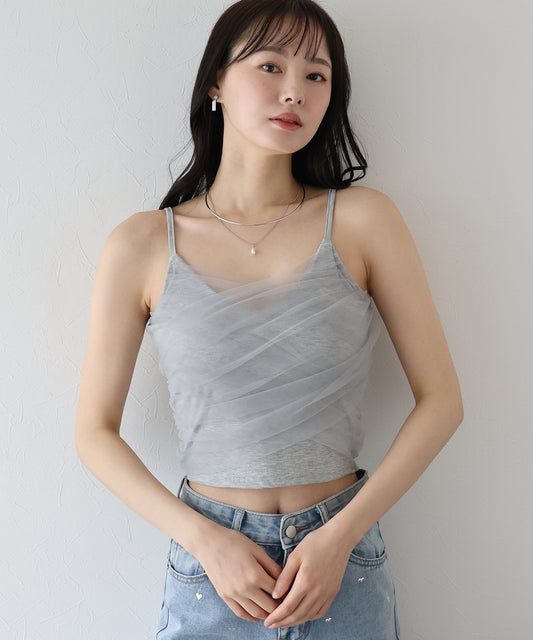 【SALE】カップ付きチュールレイヤードキャミソール【ネコポス】