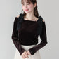 【早割5％OFF】ショルダードットリボンベロアトップス