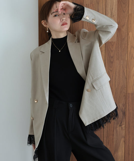 【早割5％OFF】《2サイズ展開》レースドッキングテーラードジャケット