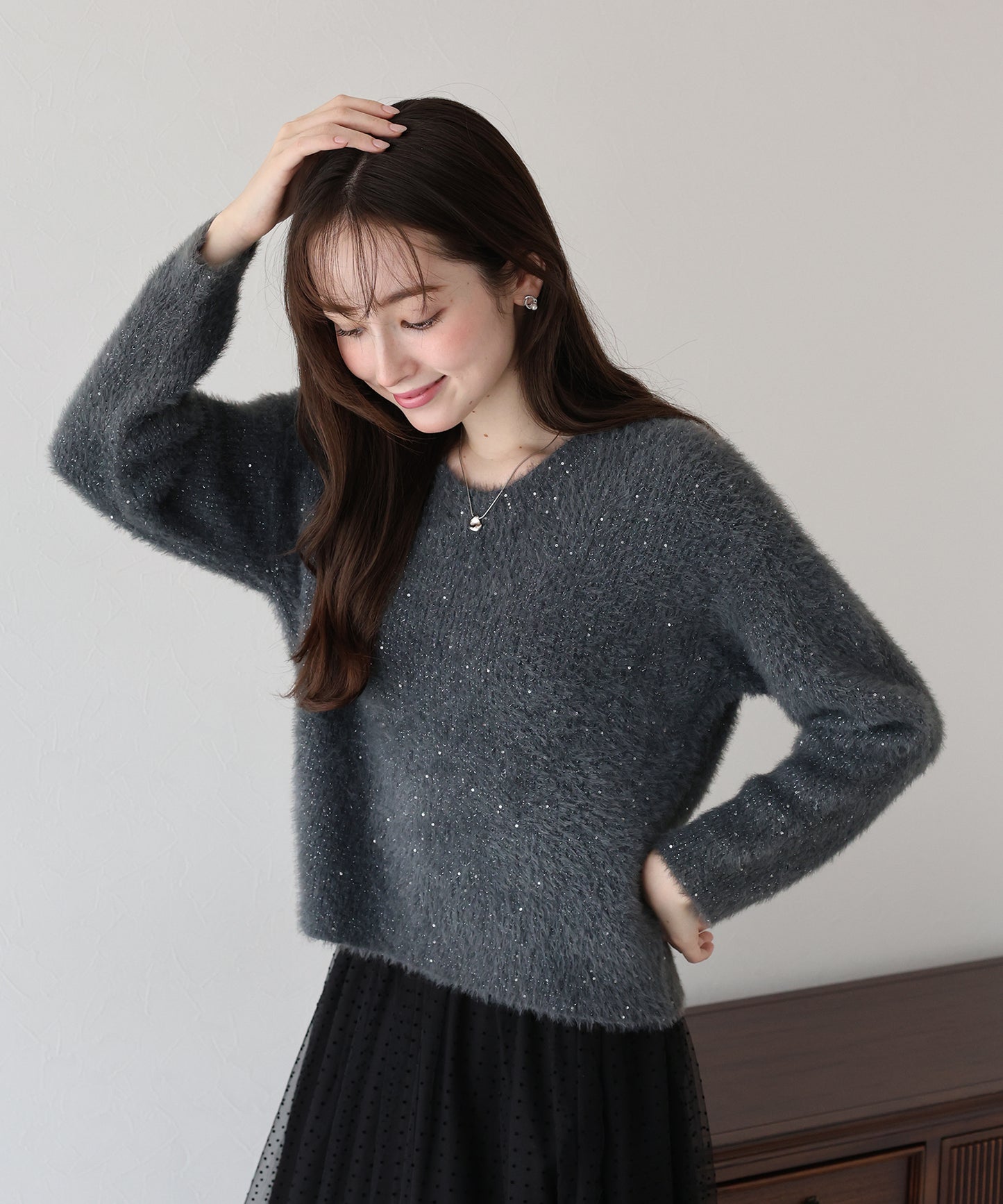 スパンコールラメシャギーニット