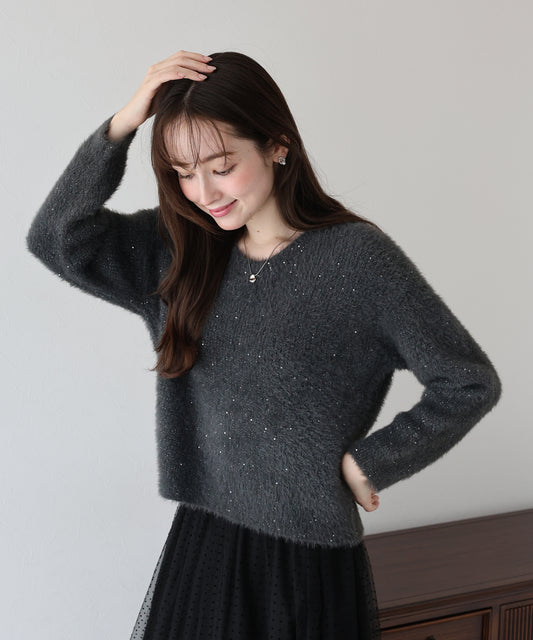【早割5％OFF】スパンコールラメシャギーニット