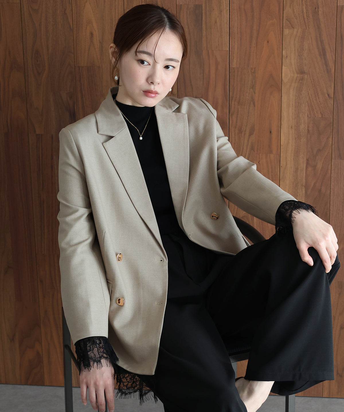 【早割5％OFF】《2サイズ展開》レースドッキングテーラードジャケット