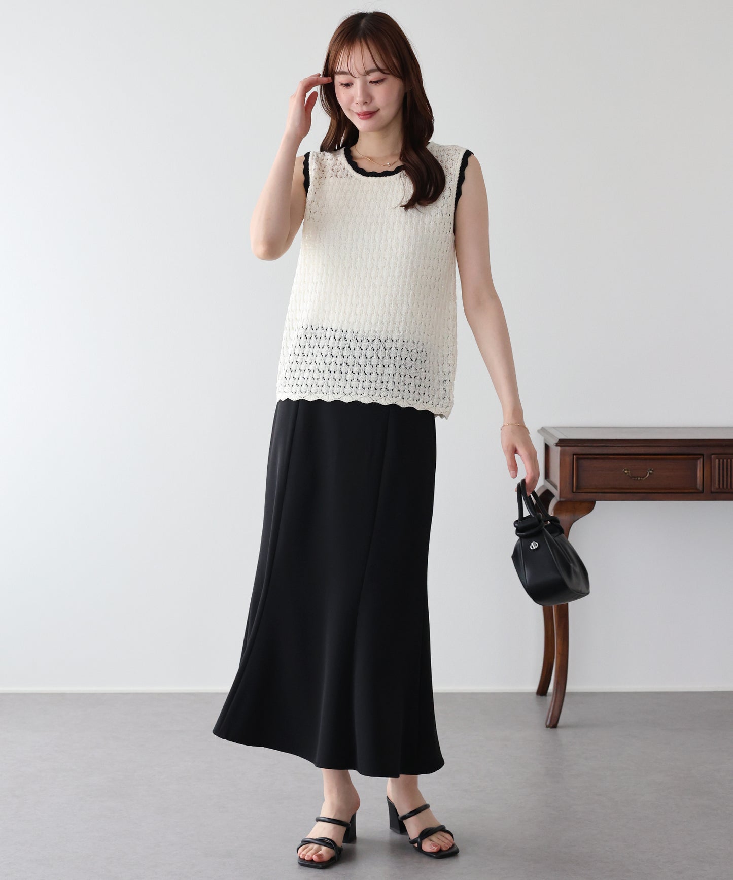 【早割5％OFF】バイカラースカラップニットベスト【メール便】