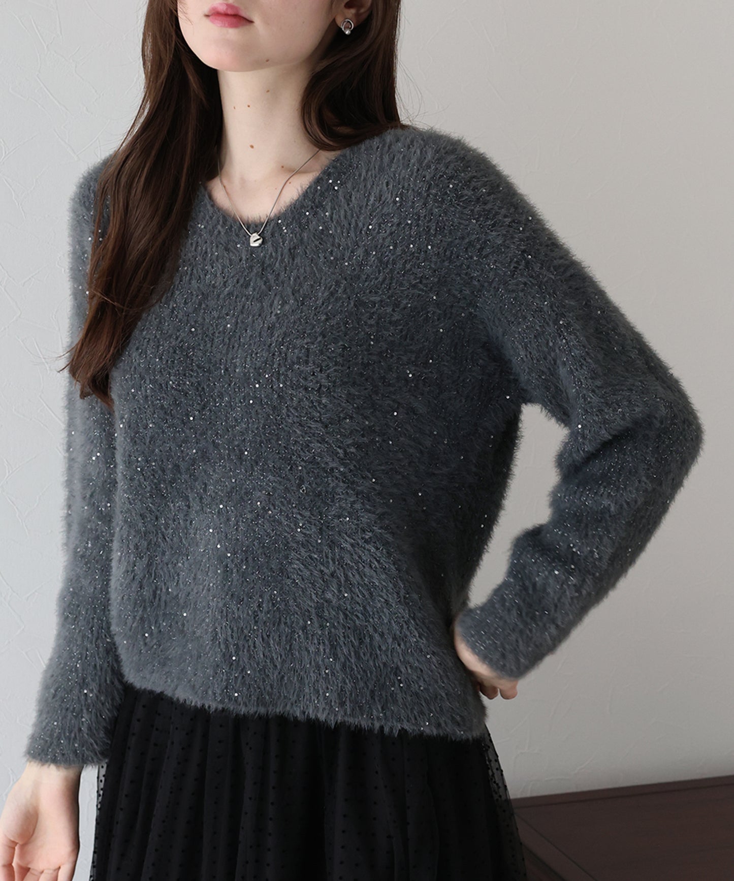 スパンコールラメシャギーニット