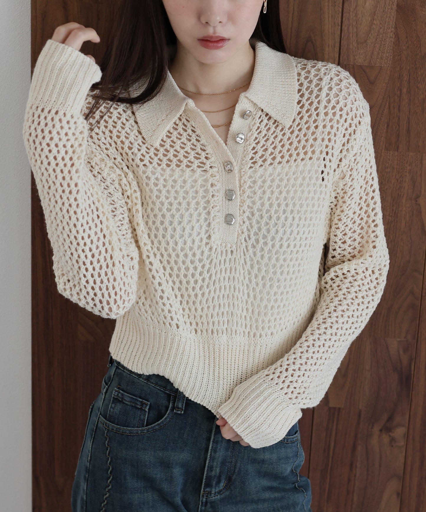 【早割5％OFF】クロシェメッシュポロニット