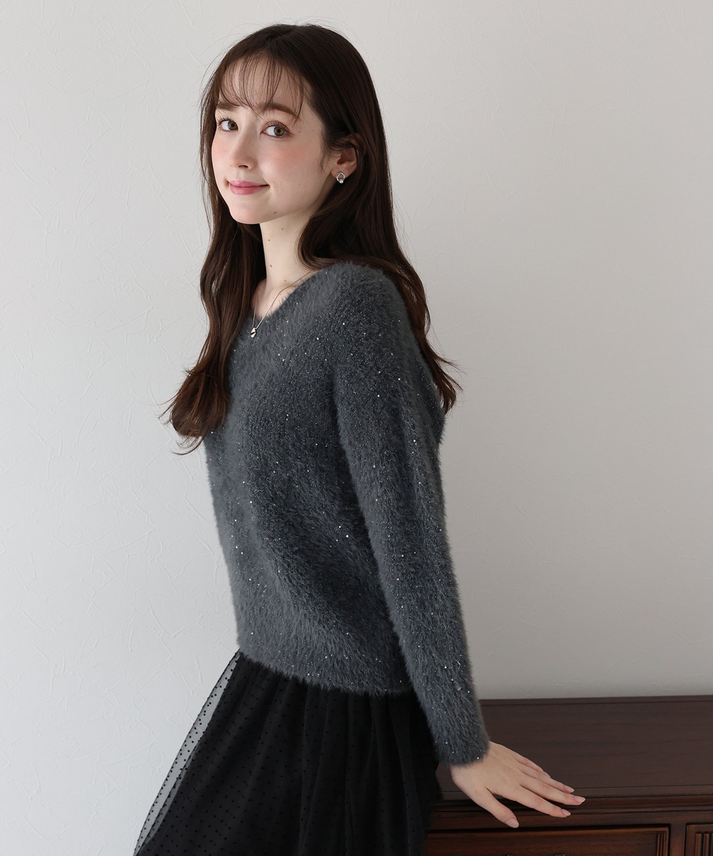 スパンコールラメシャギーニット