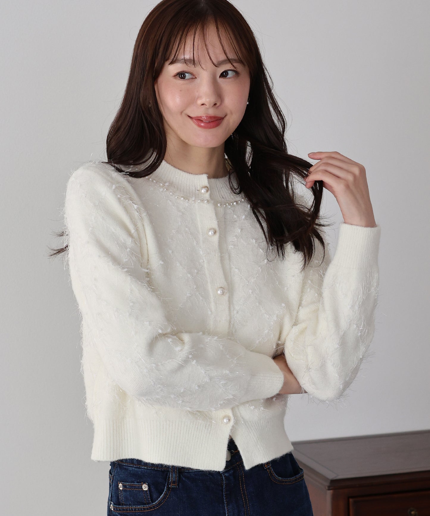 ラメジャガードカーディガン