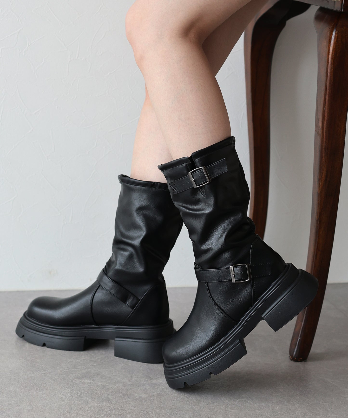 【早割5％OFF】サイドベルトミドルブーツ