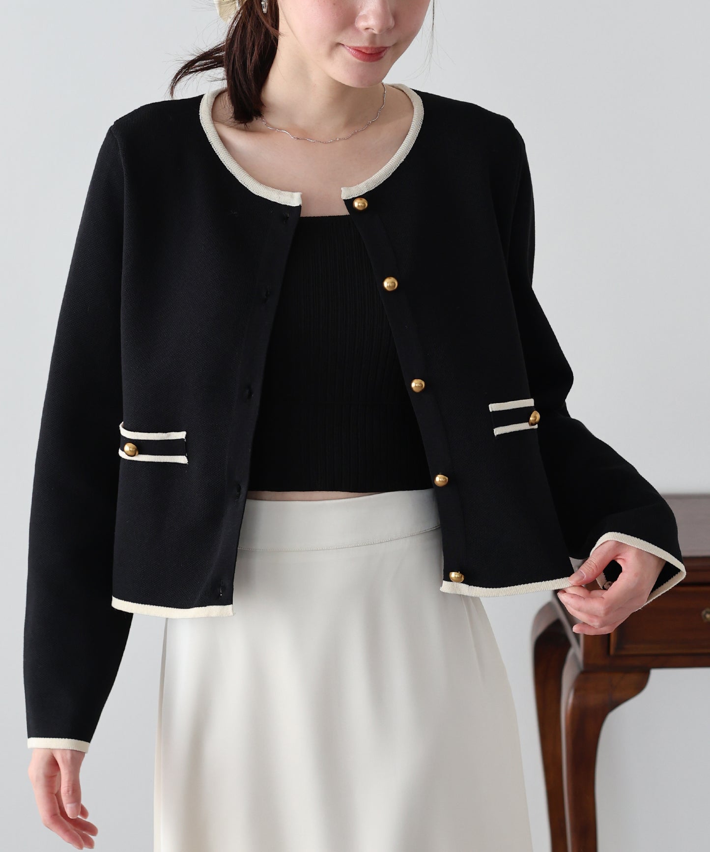 【送料無料】バイカラーニットカーディガン