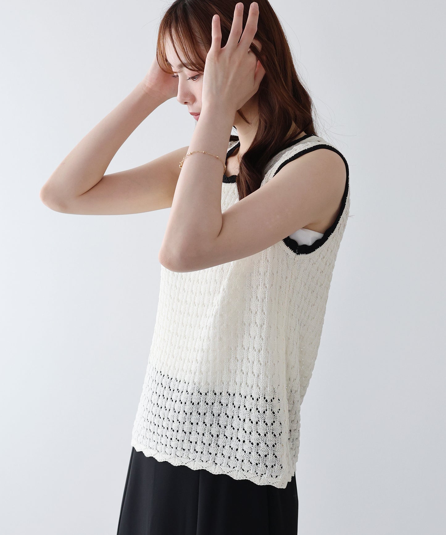 【SALE】バイカラースカラップニットベスト【メール便】