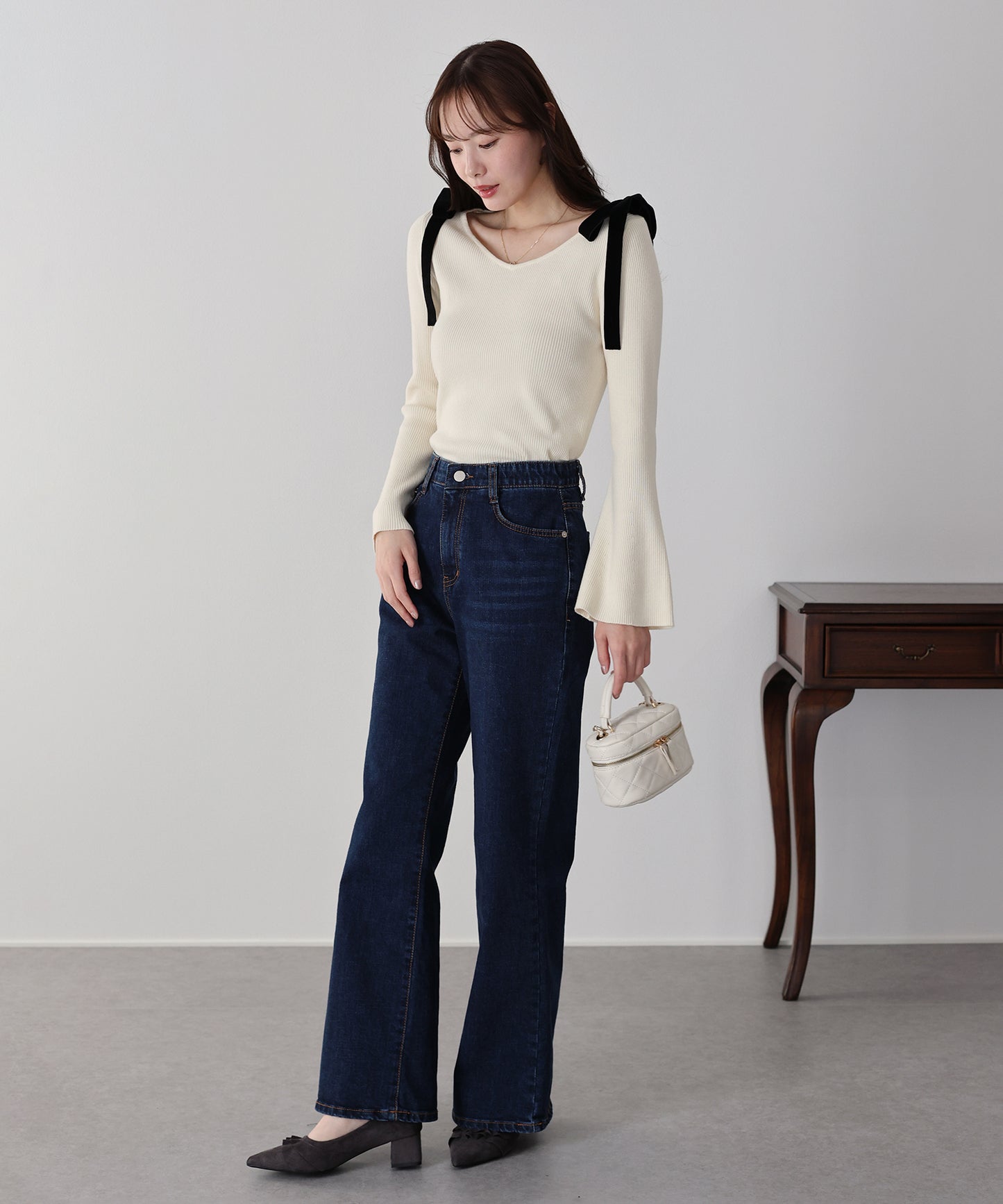 ベロアリボンリブニット