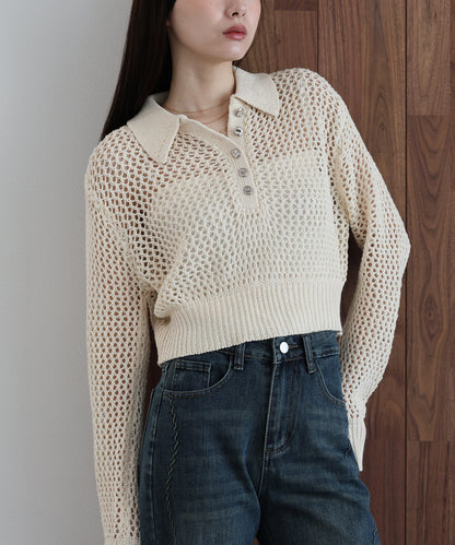 【早割5％OFF】クロシェメッシュポロニット