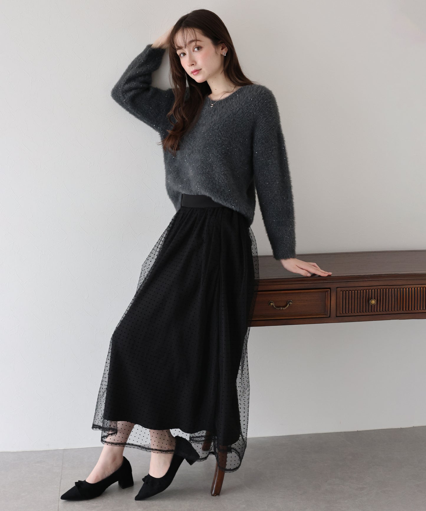 スパンコールラメシャギーニット