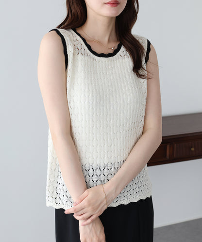 【早割5％OFF】バイカラースカラップニットベスト【メール便】