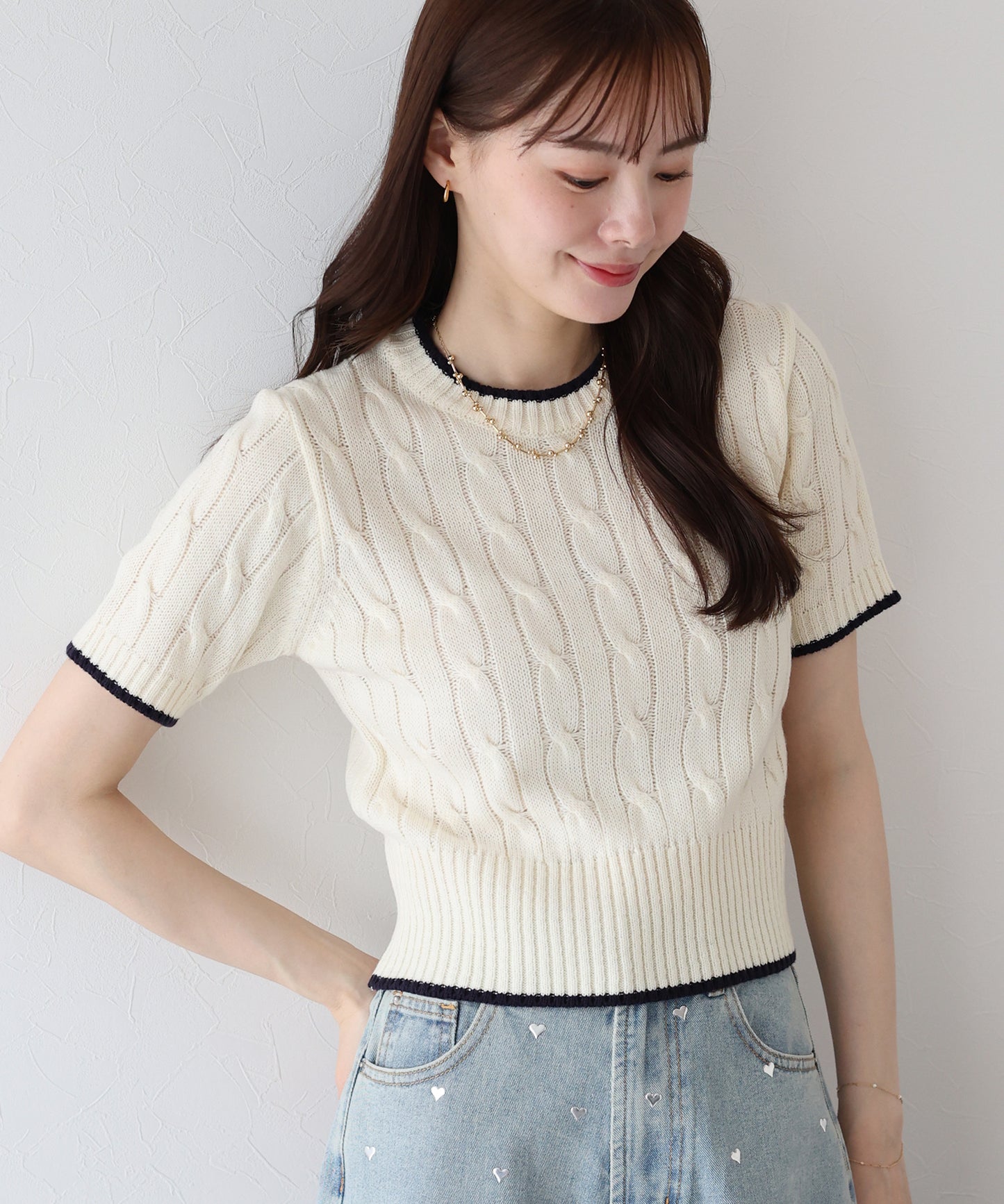 半袖ケーブルニット