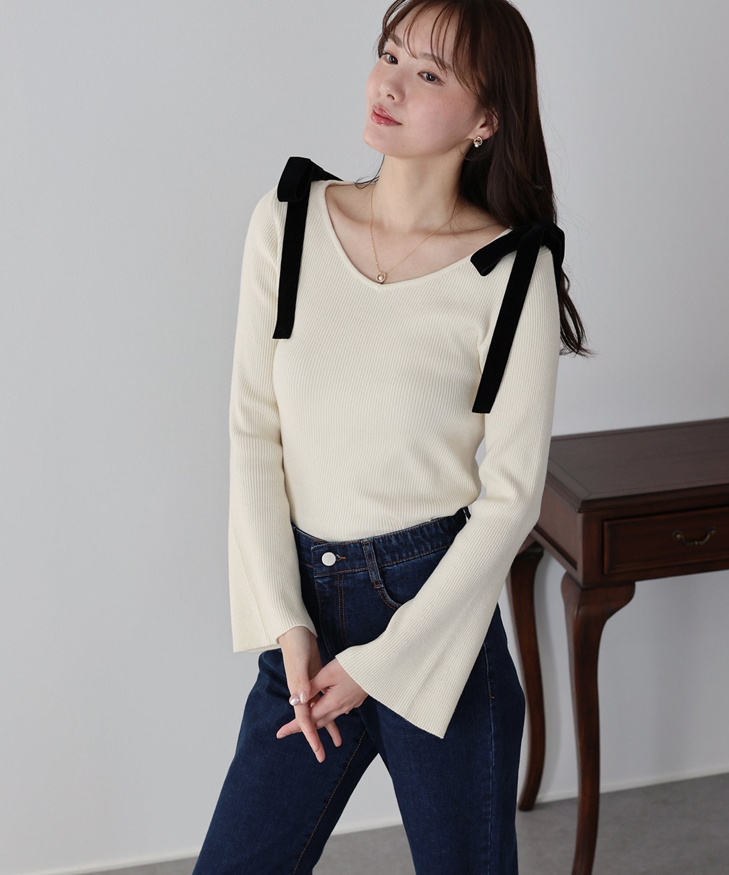 ベロアリボンリブニット