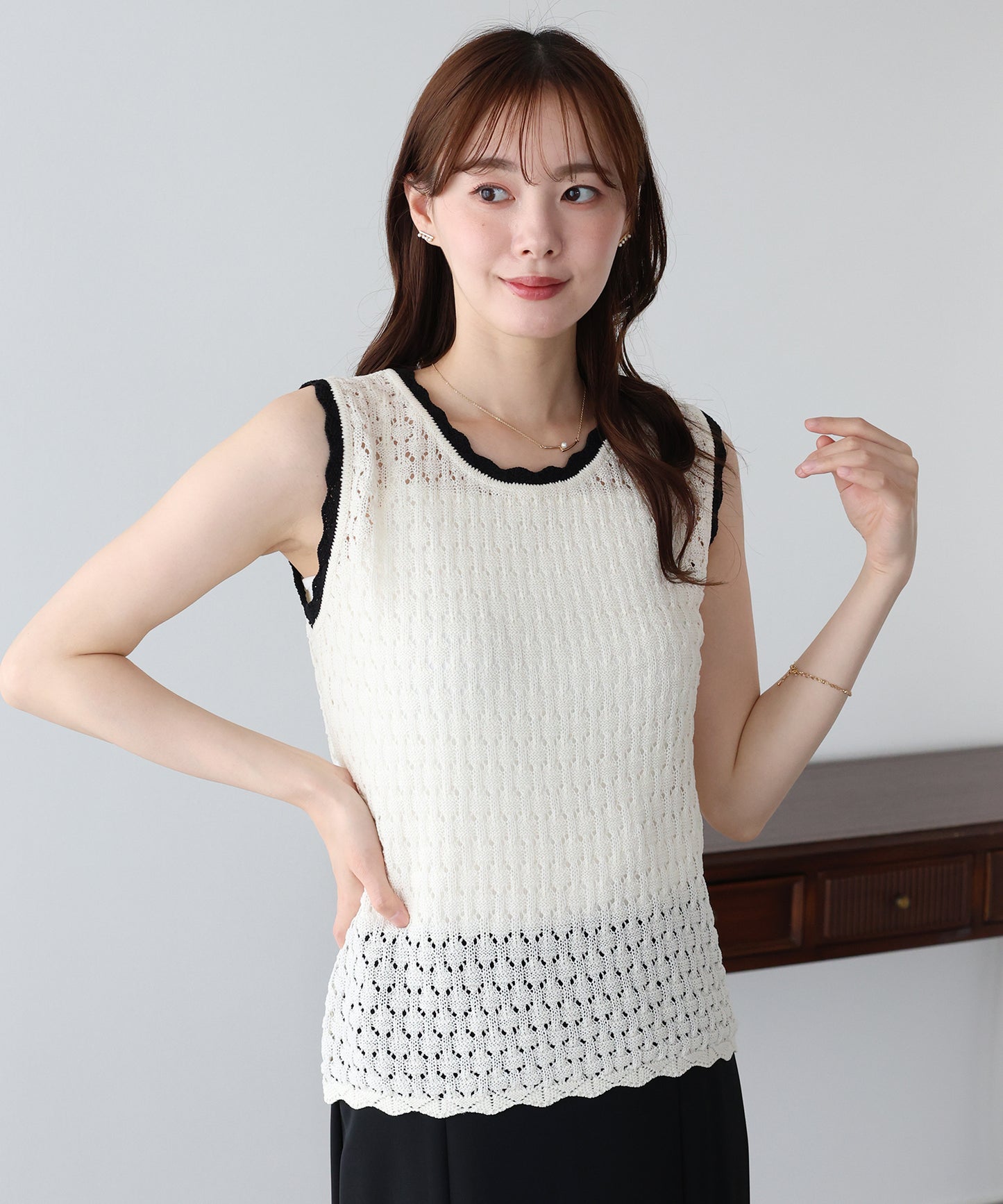 【早割5％OFF】バイカラースカラップニットベスト【メール便】