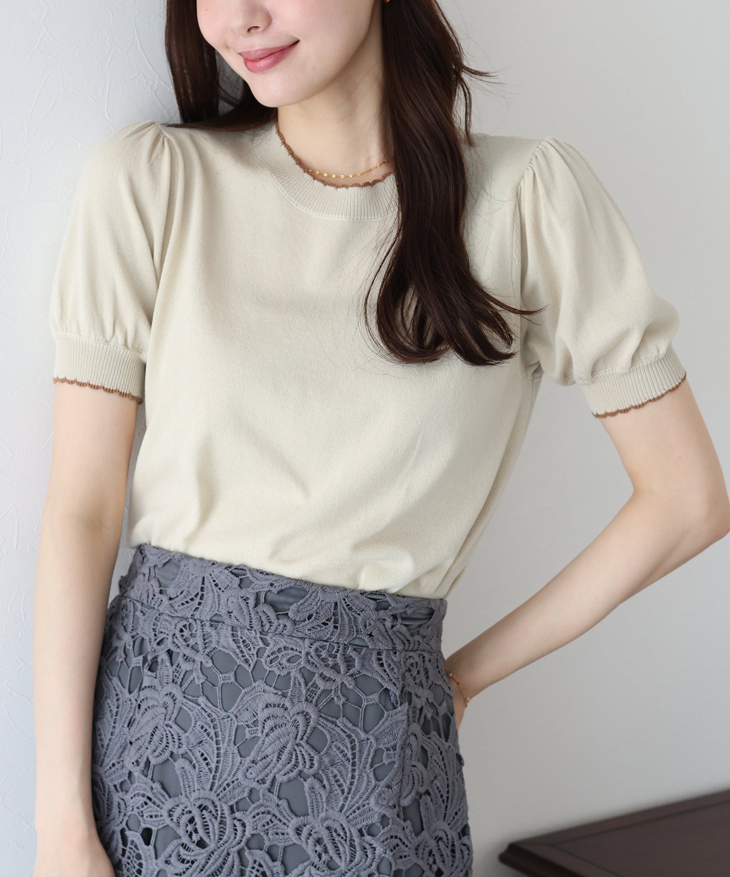 【SALE】配色スカラップニット