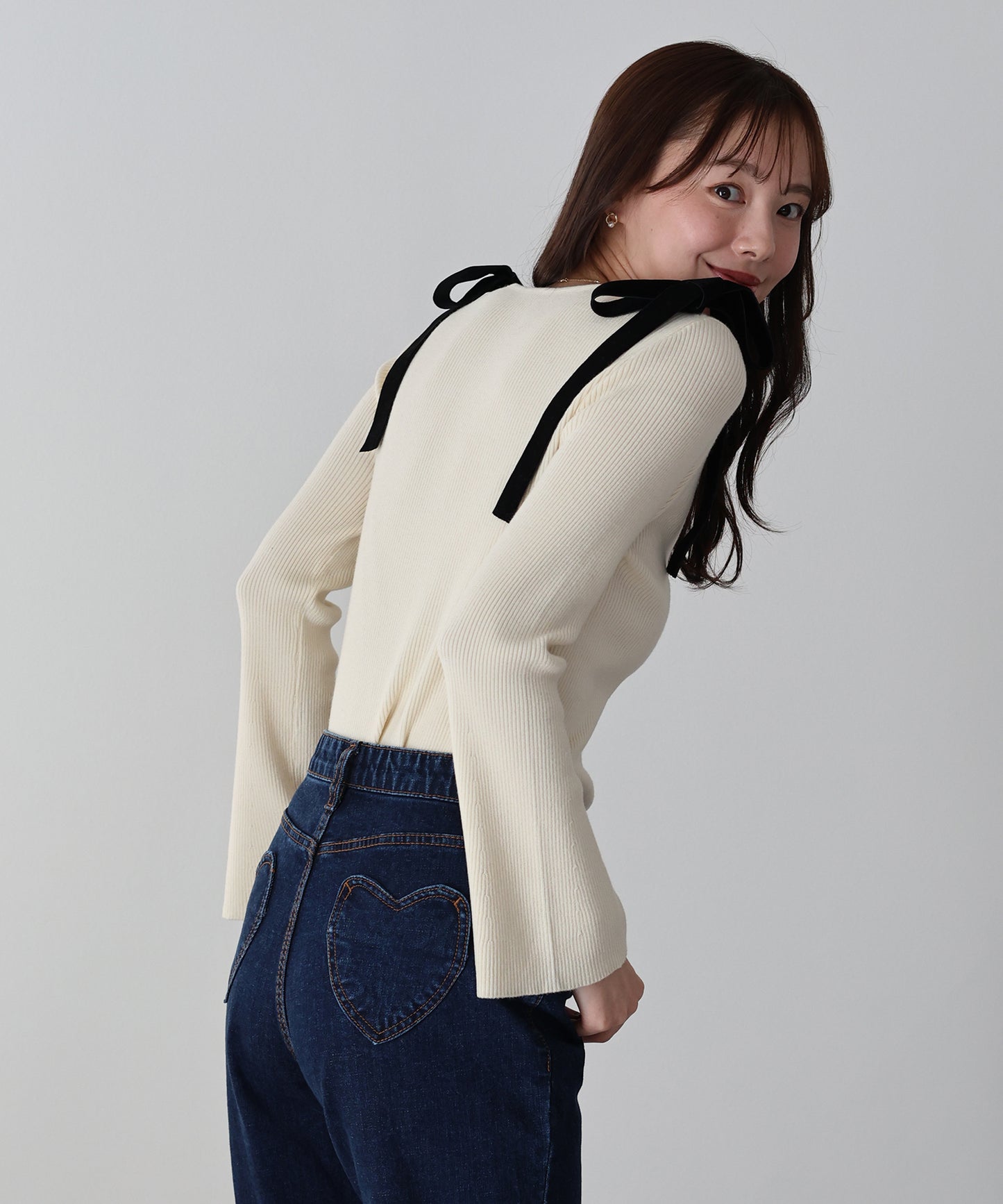 【早割5％OFF】ベロアリボンリブニット