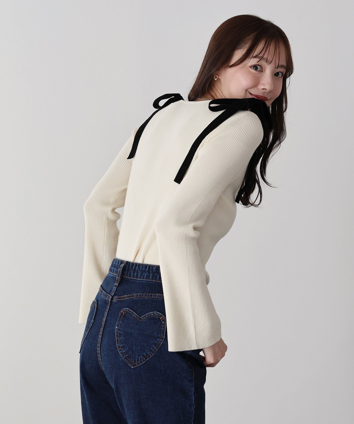 ベロアリボンリブニット