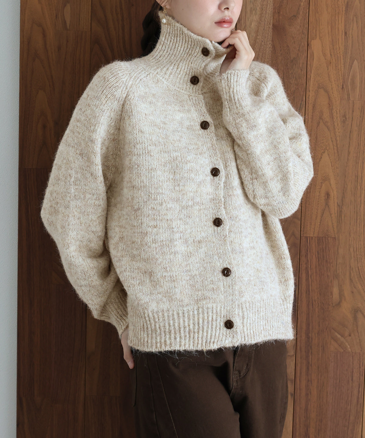 【早割5％OFF】メランジハイネックカーディガン