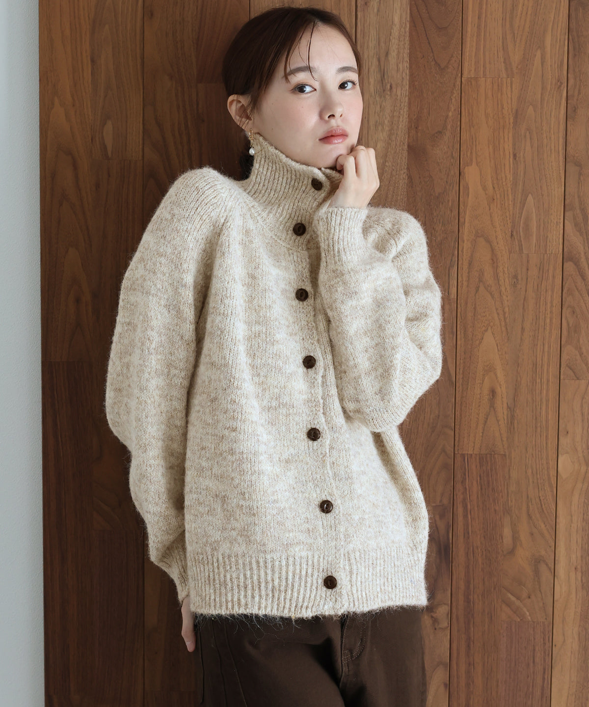 【早割5％OFF】メランジハイネックカーディガン