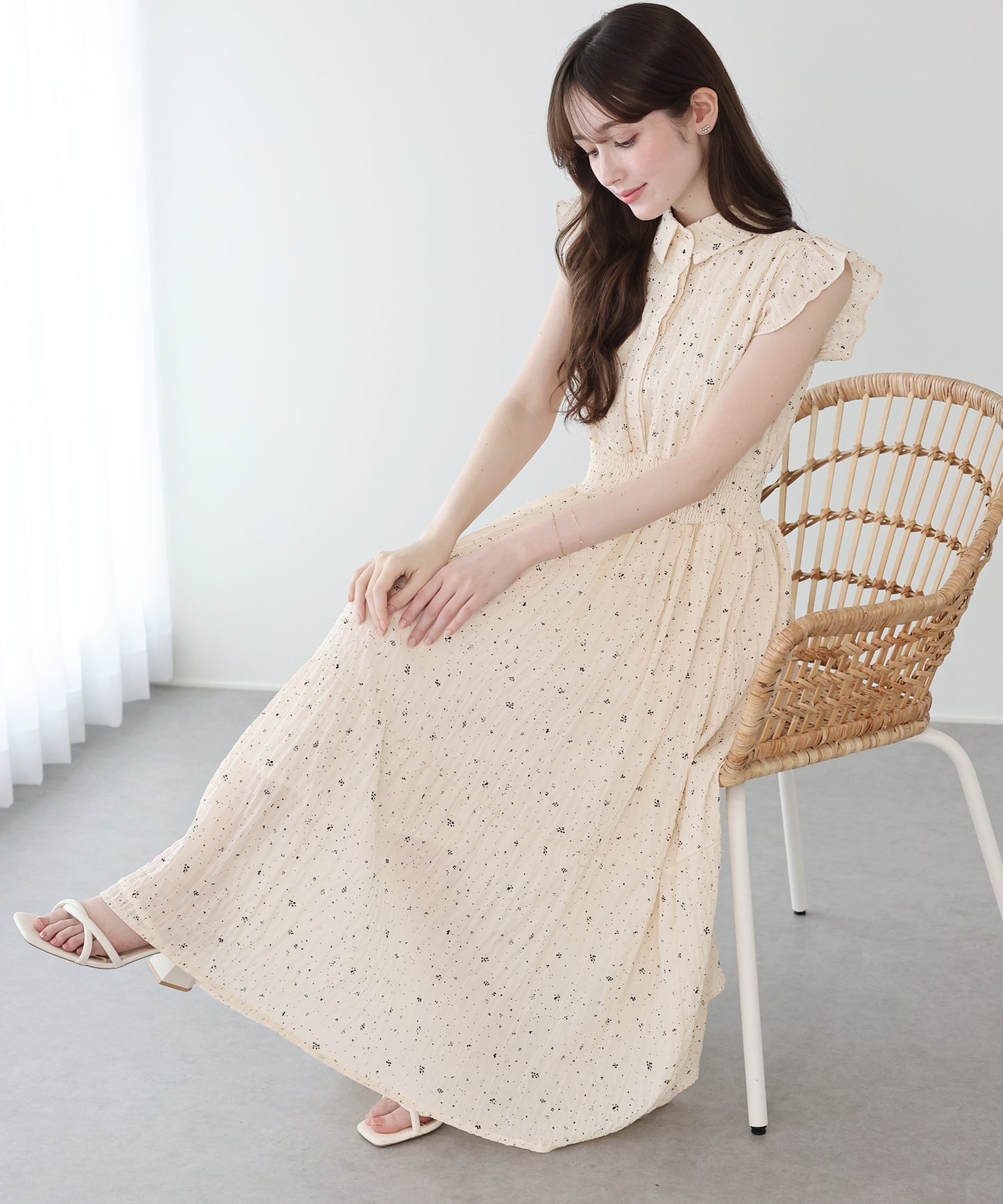 シフォンプリントフリルワンピース