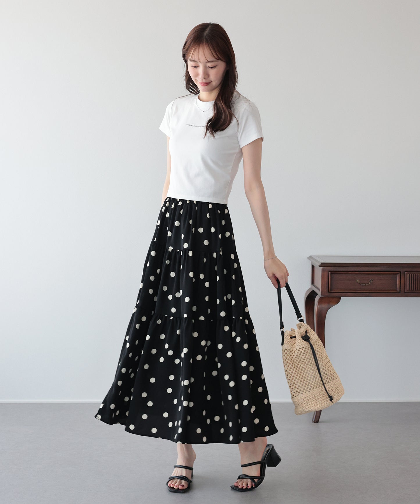 【早割5％OFF】ドットティアードスカート