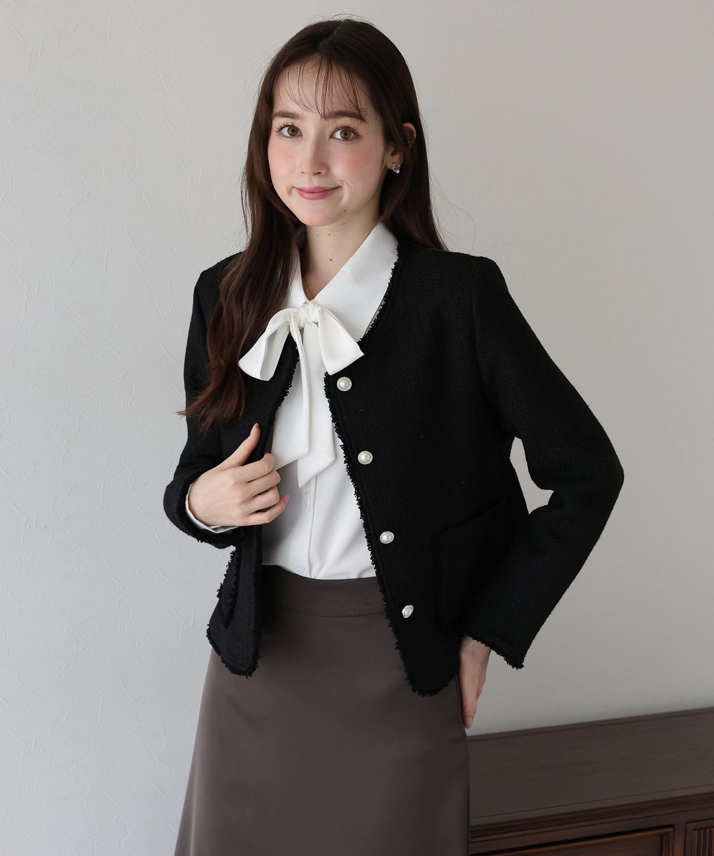 パールボタンツイードジャケット