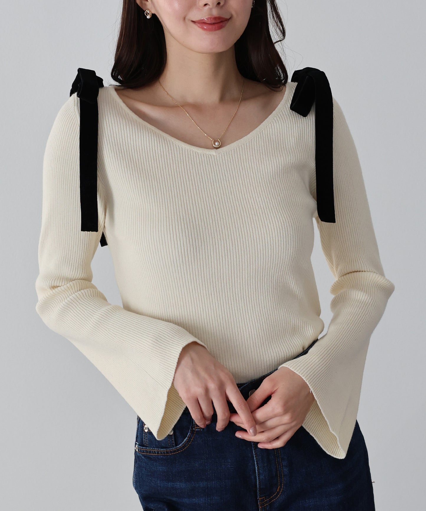 【早割5％OFF】ベロアリボンリブニット